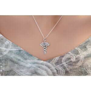 Sterling Silver Medical Staff Charm Necklace,  Medical Staff Pendant Necklace